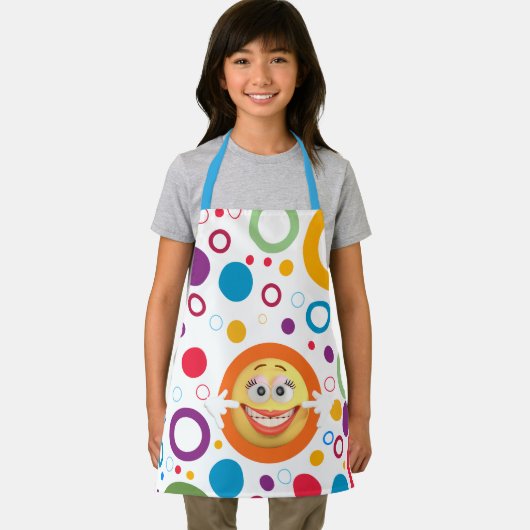 Het glimlachen van emoji en kleurrijke cirkels schort (Insitu)