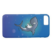 Het glimlachen van Funny Shark op blauwe achtergro Case-Mate iPhone Case (Achterkant (Horizontaal))