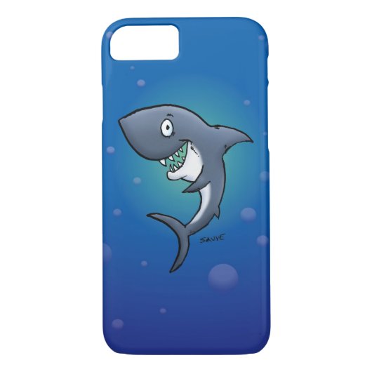 Het glimlachen van Funny Shark op blauwe achtergro Case-Mate iPhone Case (Achterkant)