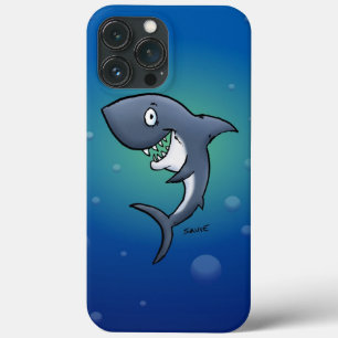 Het glimlachen van Funny Shark op blauwe achtergro iPhone 13 Pro Max Hoesje