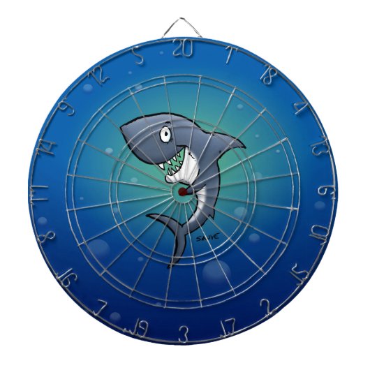 Het glimlachen van Funny Shark op blauwe achtergro Dartbord (Voorkant)