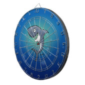 Het glimlachen van Funny Shark op blauwe achtergro Dartbord (Voorkant Rechts)