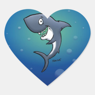 Het glimlachen van Funny Shark op blauwe achtergro Hart Sticker