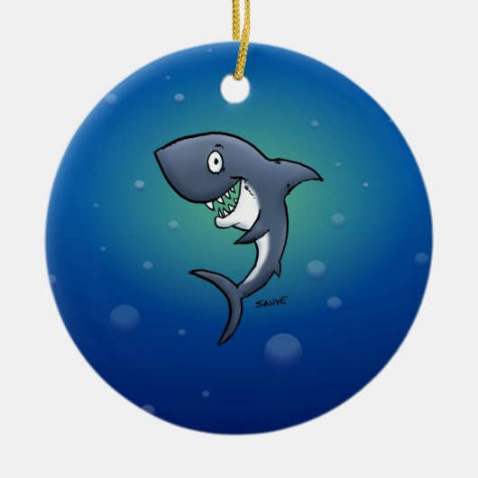 Het glimlachen van Funny Shark op blauwe achtergro Keramisch Ornament (Voorkant)