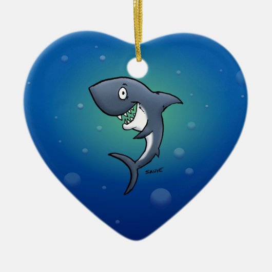 Het glimlachen van Funny Shark op blauwe achtergro Keramisch Ornament (Voorkant)