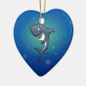 Het glimlachen van Funny Shark op blauwe achtergro Keramisch Ornament (Links)