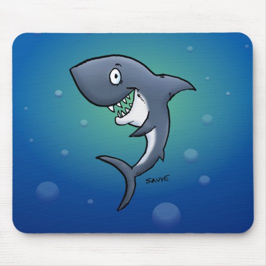 Het glimlachen van Funny Shark op blauwe achtergro Muismat (Voorkant)