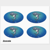 Het glimlachen van Funny Shark op blauwe achtergro Ovale Sticker (Vel)