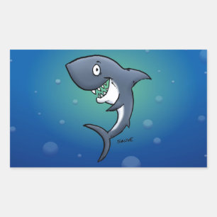 Het glimlachen van Funny Shark op blauwe achtergro Rechthoekige Sticker