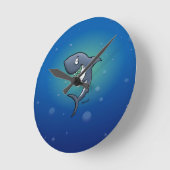 Het glimlachen van Funny Shark op Blauwe Achtergro Ronde Klok (Hoek)