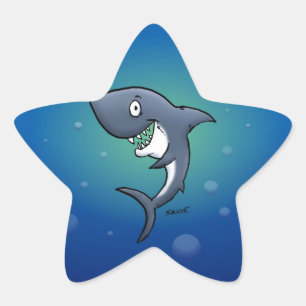 Het glimlachen van Funny Shark op blauwe achtergro Ster Sticker