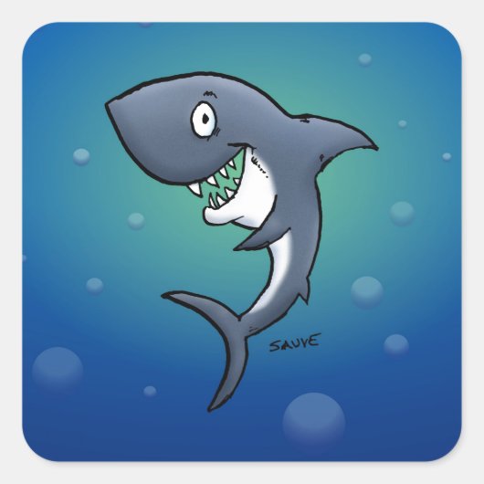 Het glimlachen van Funny Shark op blauwe achtergro Vierkante Sticker (Voorkant)
