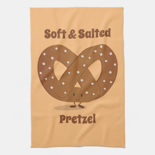 Het glimlachen van gezouten pretzel tekenfilm theedoek