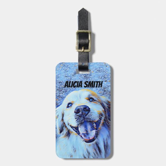 Het glimlachen van Golden Retriever Dog Blue Art Bagagelabel (Voorkant verticaal)