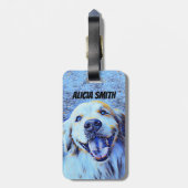 Het glimlachen van Golden Retriever Dog Blue Art Bagagelabel (Achterkant verticaal)