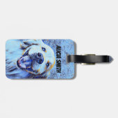 Het glimlachen van Golden Retriever Dog Blue Art Bagagelabel (Achterkant horizontaal)