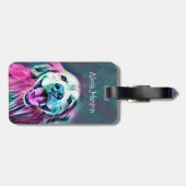 Het glimlachen van Golden Retriever Dog in Neon Co Bagagelabel (Achterkant horizontaal)
