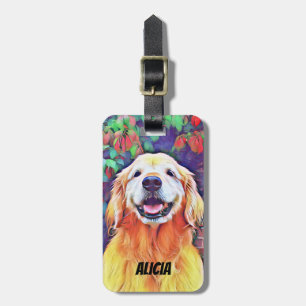 Het glimlachen van Golden Retriever Dog in Vibrant Bagagelabel