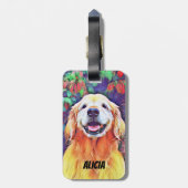 Het glimlachen van Golden Retriever Dog in Vibrant Bagagelabel (Achterkant verticaal)