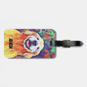 Het glimlachen van Golden Retriever Dog in Vibrant Bagagelabel (Achterkant horizontaal)