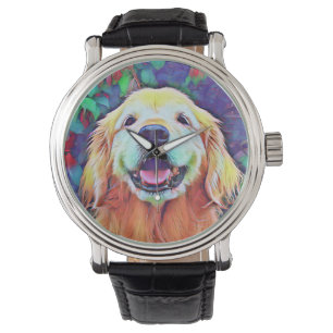 Het glimlachen van Golden Retriever Dog in Vibrant Horloge