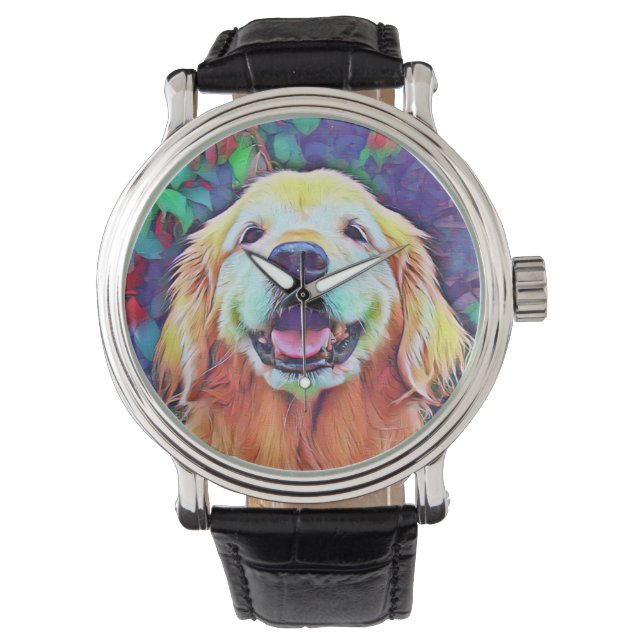 Het glimlachen van Golden Retriever Dog in Vibrant Horloge (Voorkant)