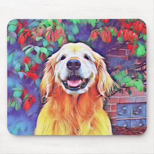 Het glimlachen van Golden Retriever Dog in Vibrant Muismat (Voorkant)