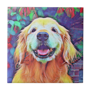 Het glimlachen van Golden Retriever Dog in Vibrant Tegeltje