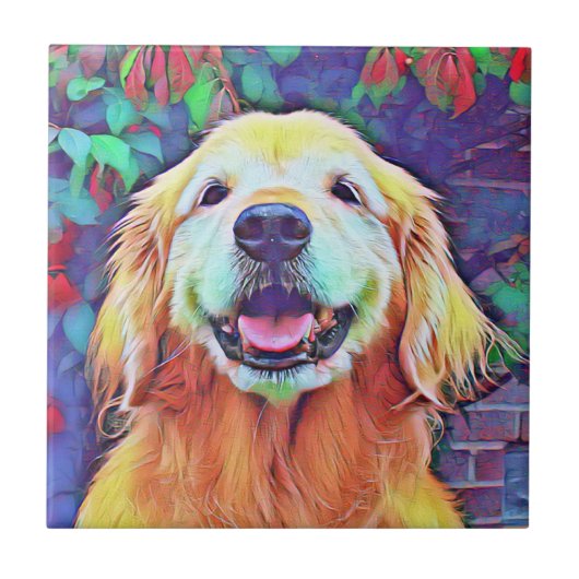 Het glimlachen van Golden Retriever Dog in Vibrant Tegeltje (Voorkant)
