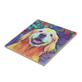 Het glimlachen van Golden Retriever Dog in Vibrant Tegeltje (Zijkant)