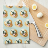 Het glimlachen van Golden Retriever Dog in Waterve Theedoek (Quarter Fold)