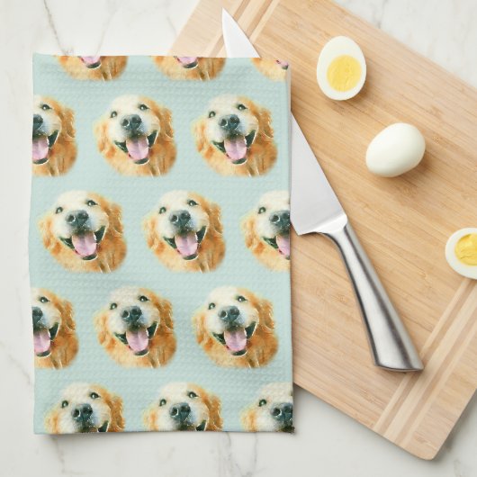 Het glimlachen van Golden Retriever Dog in Waterve Theedoek (Quarter Fold)