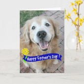Het glimlachen van Golden Retriever Fathers Day Kaart (Gele Bloem)