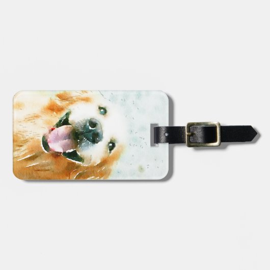 Het glimlachen van Golden Retriever in Waterverf Bagagelabel (Voorkant horizontaal)