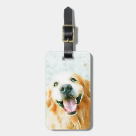 Het glimlachen van Golden Retriever in Waterverf Bagagelabel