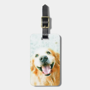 Het glimlachen van Golden Retriever in Waterverf Bagagelabel