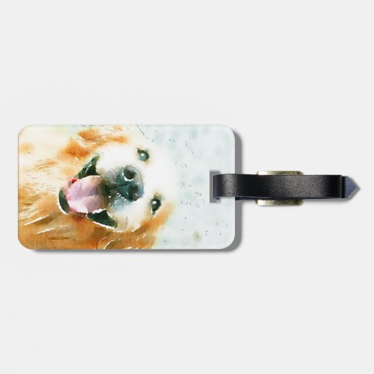 Het glimlachen van Golden Retriever in Waterverf Bagagelabel (Achterkant horizontaal)