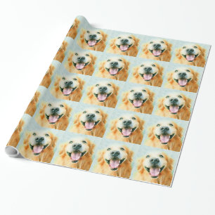 Het glimlachen van Golden Retriever in Waterverf Cadeaupapier