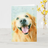 Het glimlachen van Golden Retriever in Waterverf Kaart (Gele Bloem)