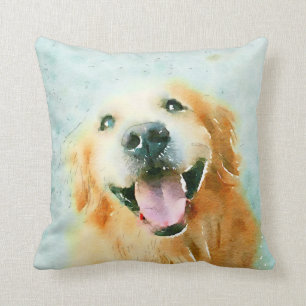 Het glimlachen van Golden Retriever in Waterverf Kussen