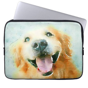 Het glimlachen van Golden Retriever in Waterverf Laptop Sleeve