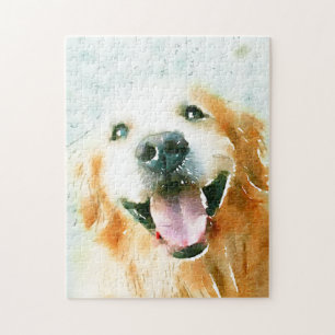 Het glimlachen van Golden Retriever in Waterverf Legpuzzel