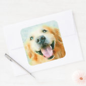 Het glimlachen van Golden Retriever in Waterverf Vierkante Sticker (Envelop)