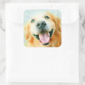 Het glimlachen van Golden Retriever in Waterverf Vierkante Sticker (Tas)