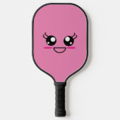 Het glimlachen van het Kawaii-gezicht op het roze  Pickleball Paddle (Voorkant)