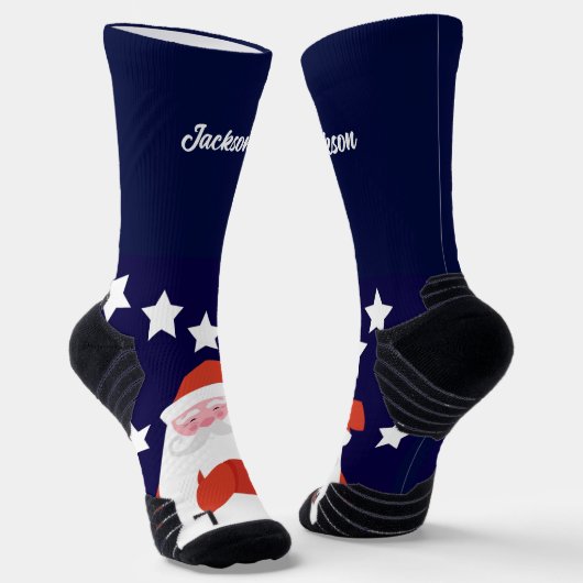 Het glimlachen van Kerstman en sterren op Blauwe s Sokken (Gebogen)