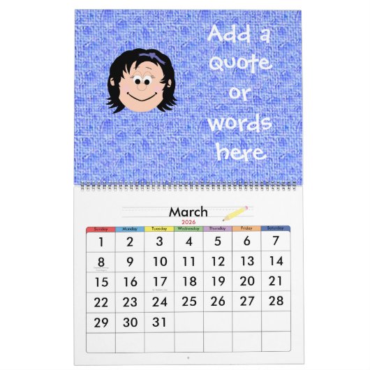 Het glimlachen van Kinder gezichten personaliseert Kalender (Mar 2026)