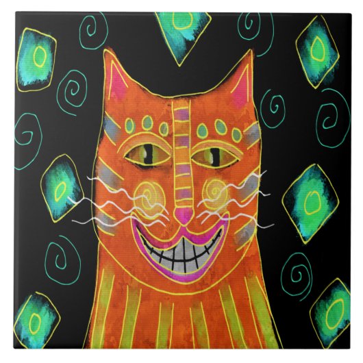 Het glimlachen van Oranje kat Abstract schilderen Tegeltje (Voorkant)