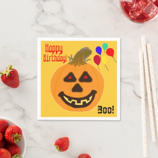 Het glimlachen van Oranje pompoen Birthday-ballonn Servet (Insitu)