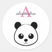 Het glimlachen van panda-gezicht Monogram Ronde Sticker (Voorkant)